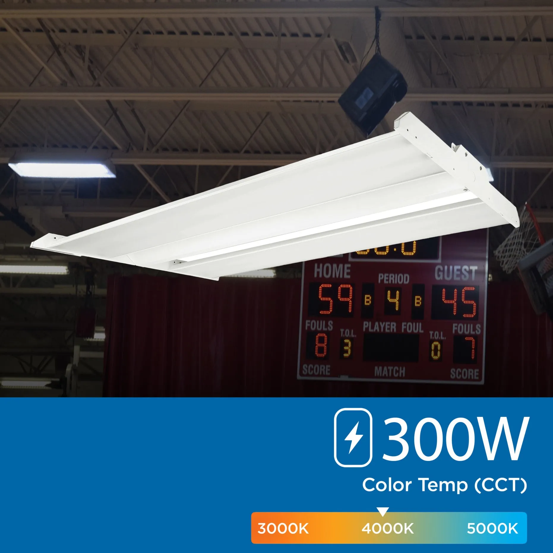 300-Watts LED Linear High Bay Clear Diffuser 120-277VAC 41,500 Lumens