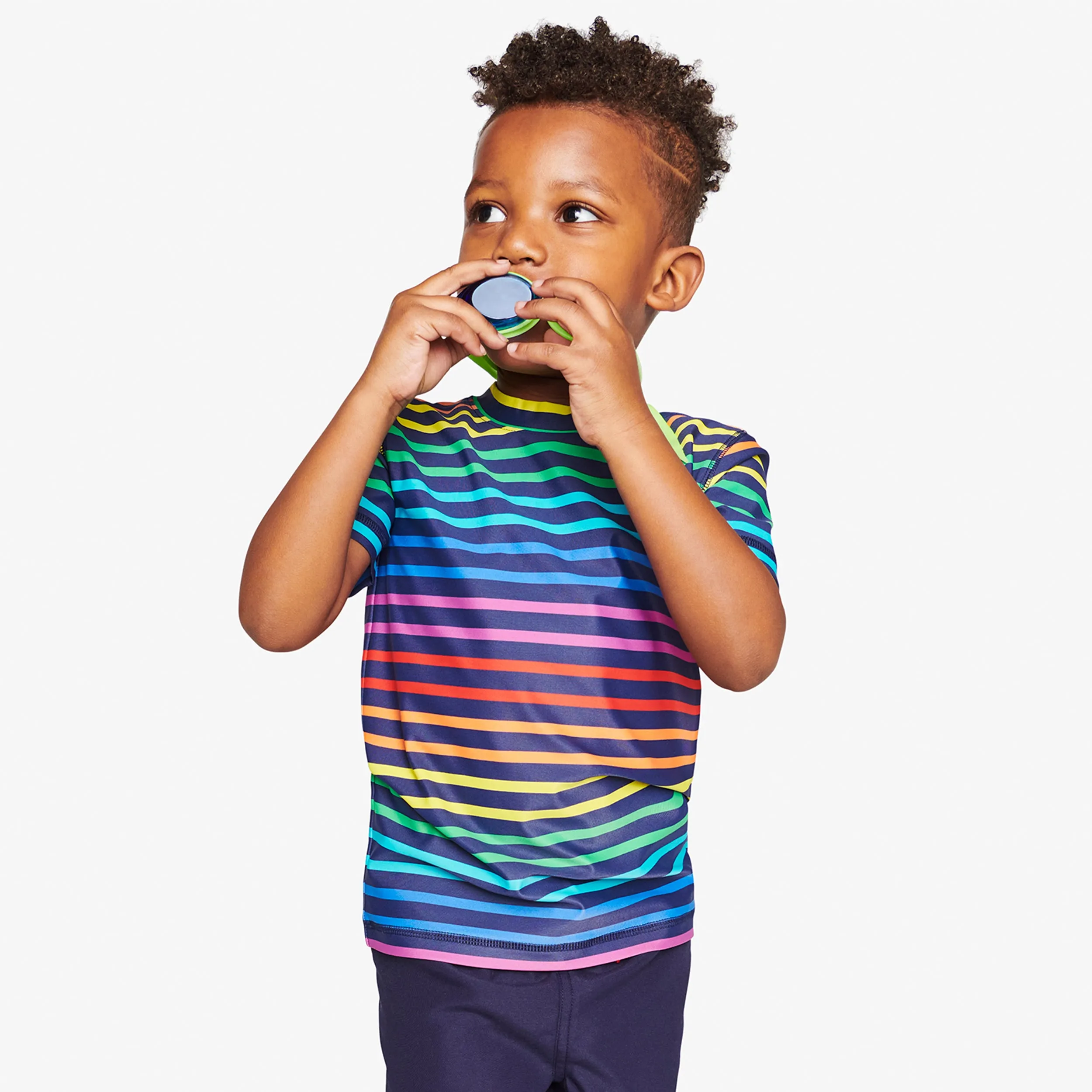 Clearance short sleeve rash guard in double rainbow stripe