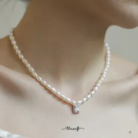 Rice Pearl Chocker Cube Zircon